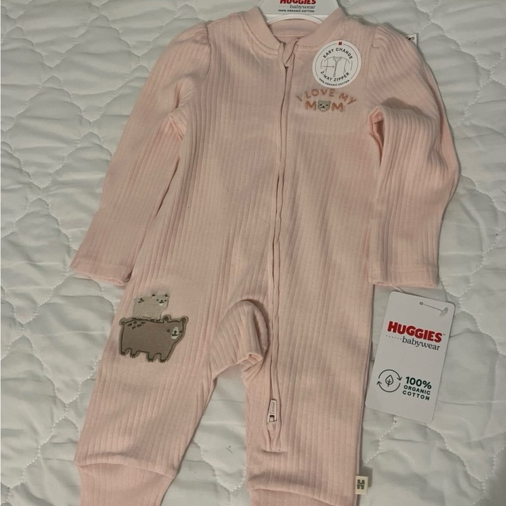Pink Ribbed Footie One Piece with Zip Closure